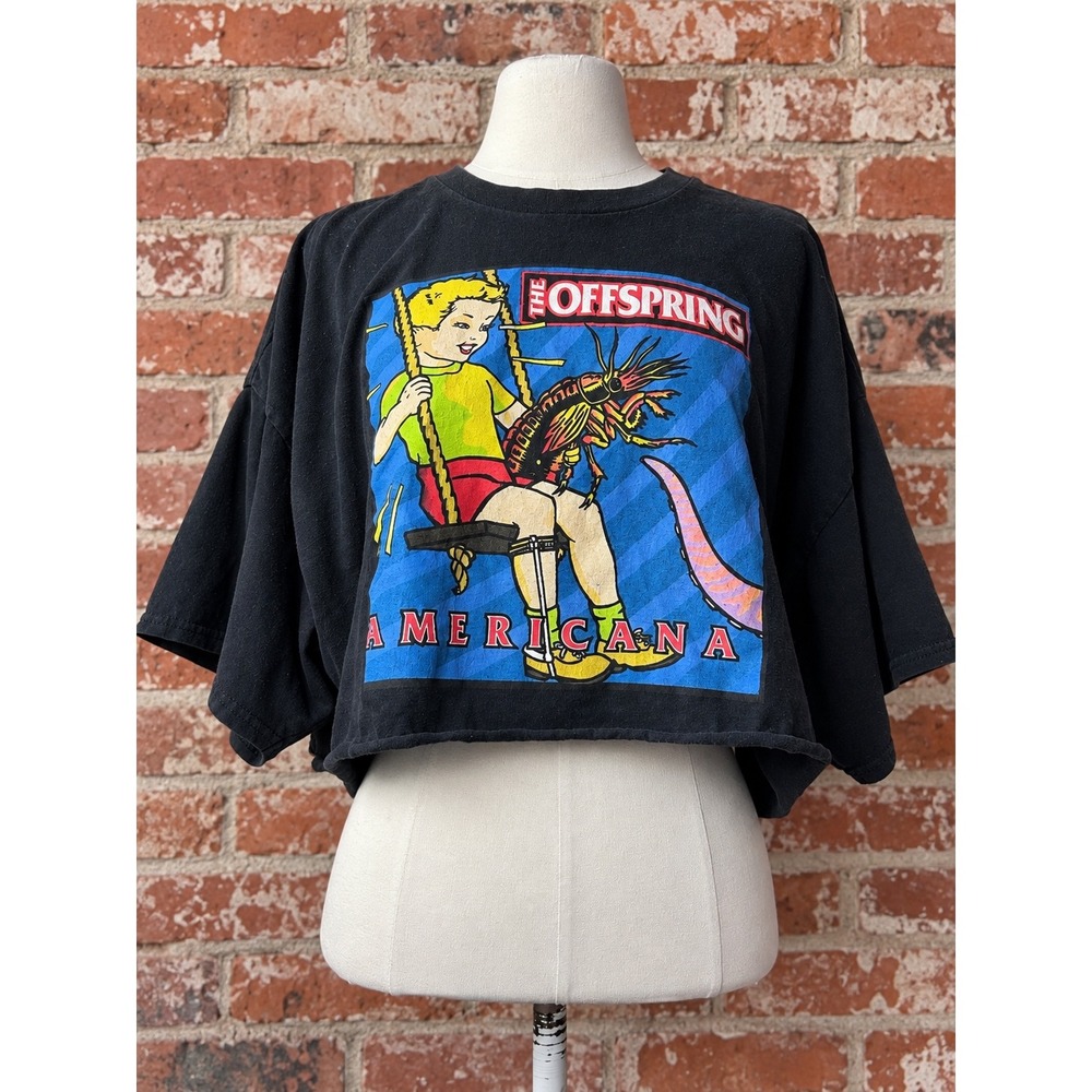 The Offspring Americana Graphic Crop T-Shirt 2XL Grunge Alt Rock Punk Band Tee